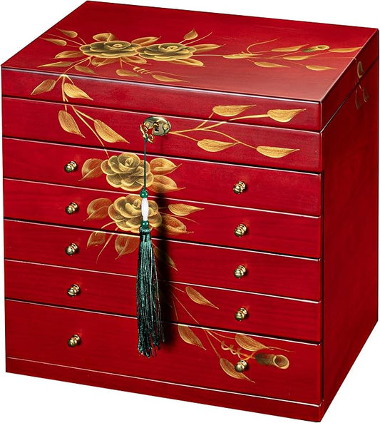 Hand-drawn rose wood jewelry box 6-Layer Jewelry Organizer by WelcometotheXloverise