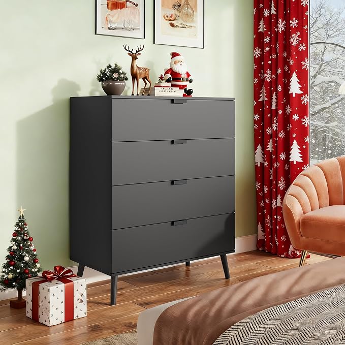 WLIVE 4 Drawer Dresser for Bedroom, Wooden Black Tall Dresser, Modern Dressers - Image 2