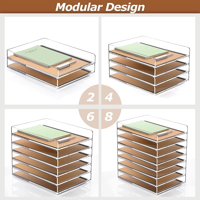 SANRUI 4 Tier Stackable Paper Letter Tray, Acrylic Vertical File Tray A4 Desk - Image 3