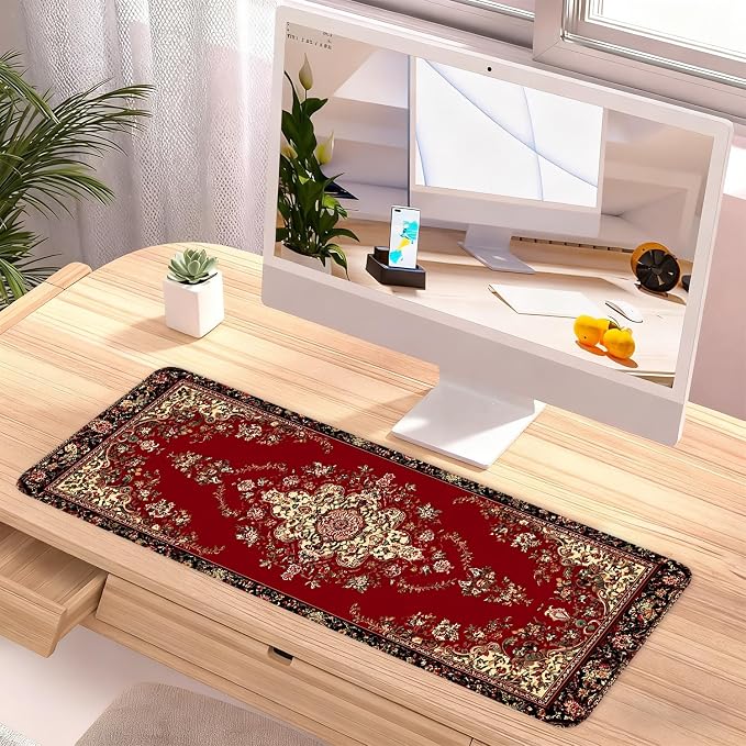 Red Vintage Persian Rug Mouse Pad – Large Extended Desk Mat 31.5 x 11.8 in– - Image 2