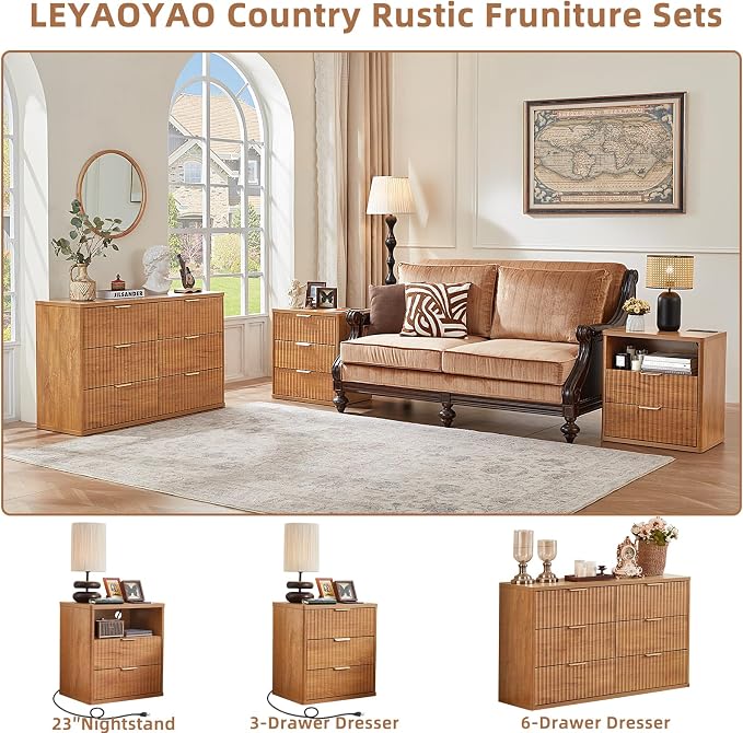 LEYAOYAO Fluted 6 Drawers Dresser Set of 2, Curved Profile Design, Dresser TV - Image 4