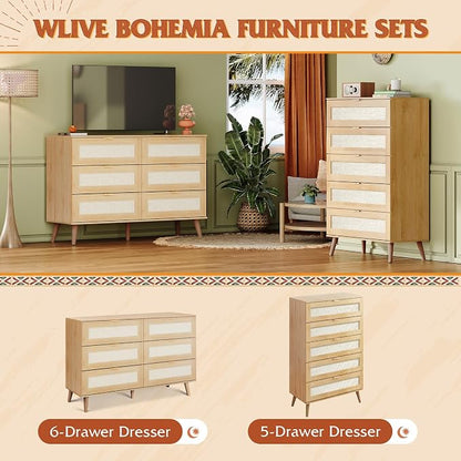 WLIVE Rattan Dresser for Bedroom, Boho Dresser Closet Storage Organizer for - Image 8