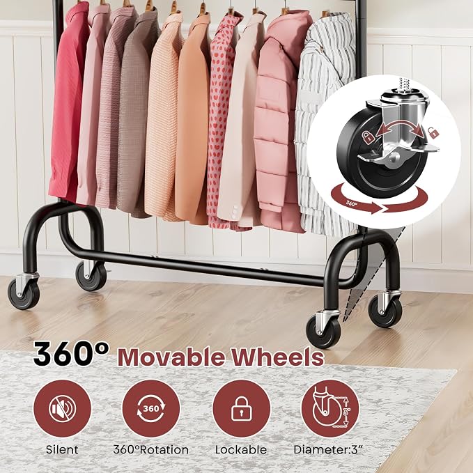 Heavy Duty Clothes Rack Load 600 LBS, Rolling Clothing Rack - Image 5