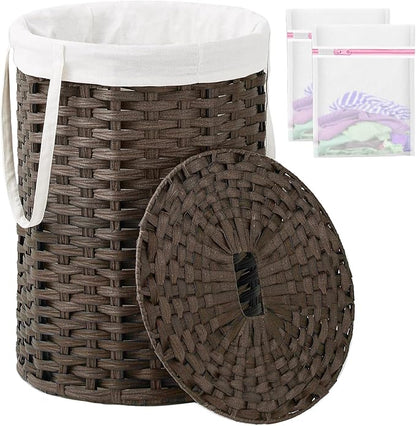 Laundry Hamper with Lid, 19.0 Gal Round Wicker Laundry Basket, Handwoven Rattan by SETVSON