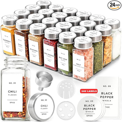 Glass Spice Jars with Label and Stainless Steel Lids Spice Containers with 240 by EDELHAUS