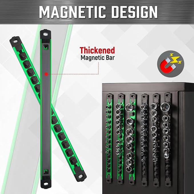 ALOANES 3-Piece Magnetic Socket Organizer, Heavy Duty Aluminum Socket Rails - Image 4