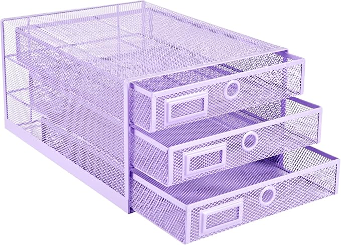 Annova Desk Organizer Wire Mesh 3 Tier Sliding Drawers Paper - Image 3