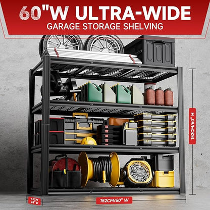 4-Tier 60”W Garage Shelving Heavy Duty 2500LBS Garage Storage Rack 60" W - Image 3