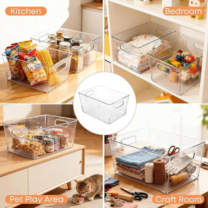 MOONEDGE 4 Pcs Clear Plastic Storage Bins, Durable Pantry Organizer - Image 7