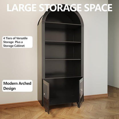 Wooden Arched Bookshelf, 5-Tier Shelf, Farmhouse Storage Display Cabinet - Image 9