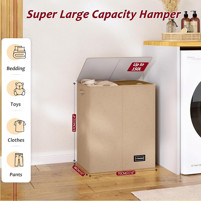 150L Laundry Hamper 2 Section, Large Laundry Hamper - Image 2