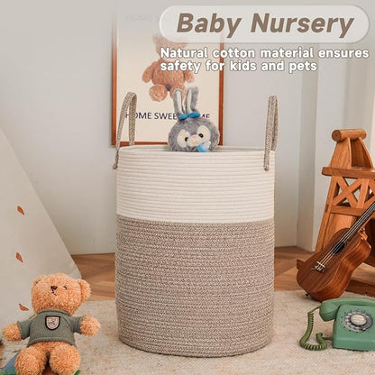 Large Woven Laundry Basket Hamper, 80L Cotton Rope Storage Bin - Image 2