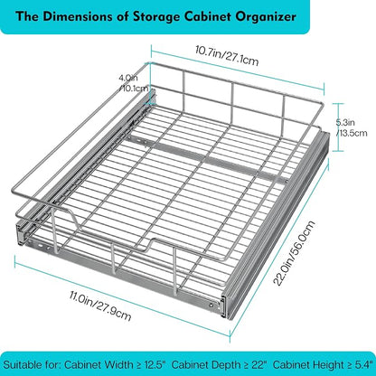 Pull Out Cabinet Organizer 11" W X 22" D, Slide Out Drawers - Image 2