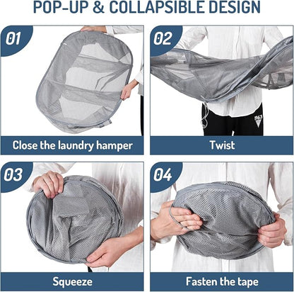 Mesh Popup Laundry Hamper 3 Compartment Sortable Horizontal Collapsible Laundry - Image 7