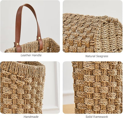Woven Front Door Basket Seagrass Wall Hanging Basket Decorative Boho Mounted - Image 3