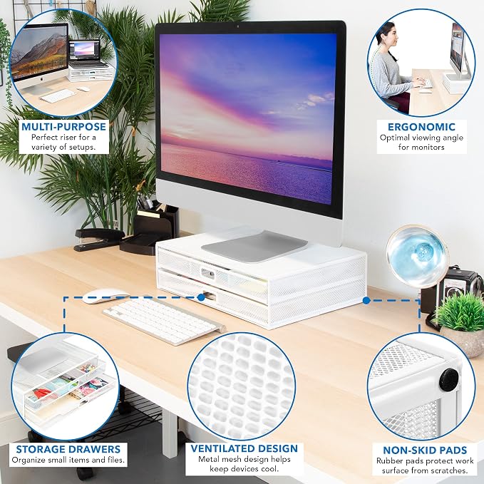 Mount-It! Mesh Computer Monitor Stand Riser Desk Organizer - Image 2