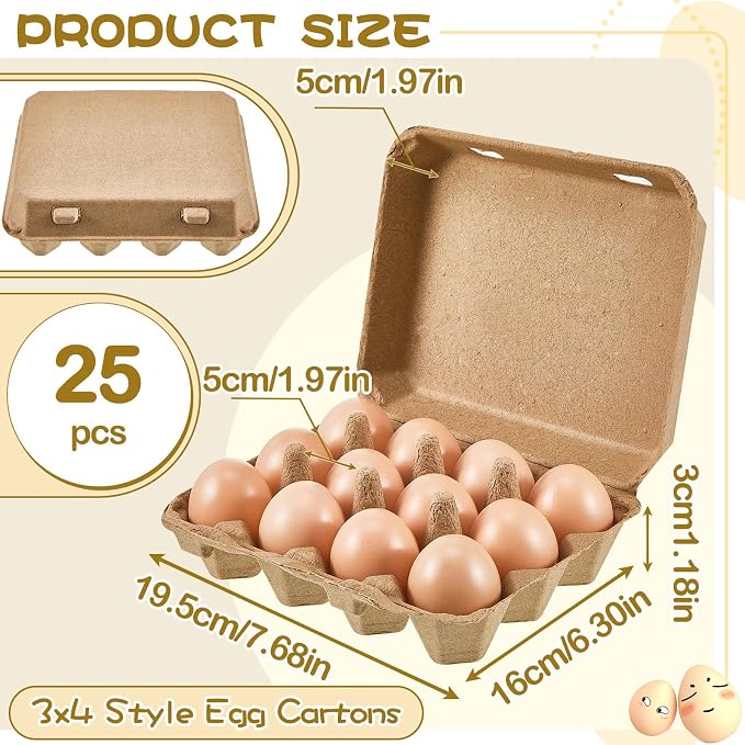 Rtteri 25 Pieces Paper Pulp Egg Cartons 3x4 Style Vintage Blank Egg Cartons - Image 2