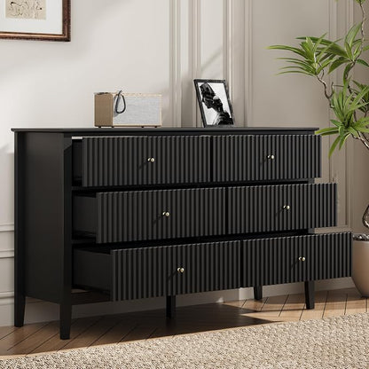 RoyalCraft Black 6 Drawer Dresser, Fluted Modern Wood Dresser, Double Chest of - Image 9