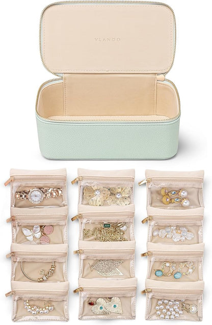 Vlando Jewelry Organizer with 12 Velvet Jewelry Bags Travel Jewelry Case by VLANDO