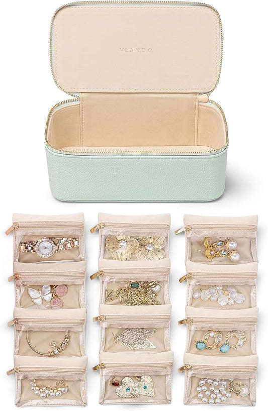 Vlando Jewelry Organizer with 12 Velvet Jewelry Bags Travel Jewelry Case by VLANDO
