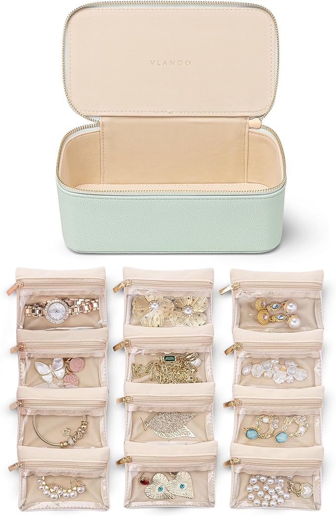 Vlando Jewelry Organizer with 12 Velvet Jewelry Bags Travel Jewelry Case by VLANDO
