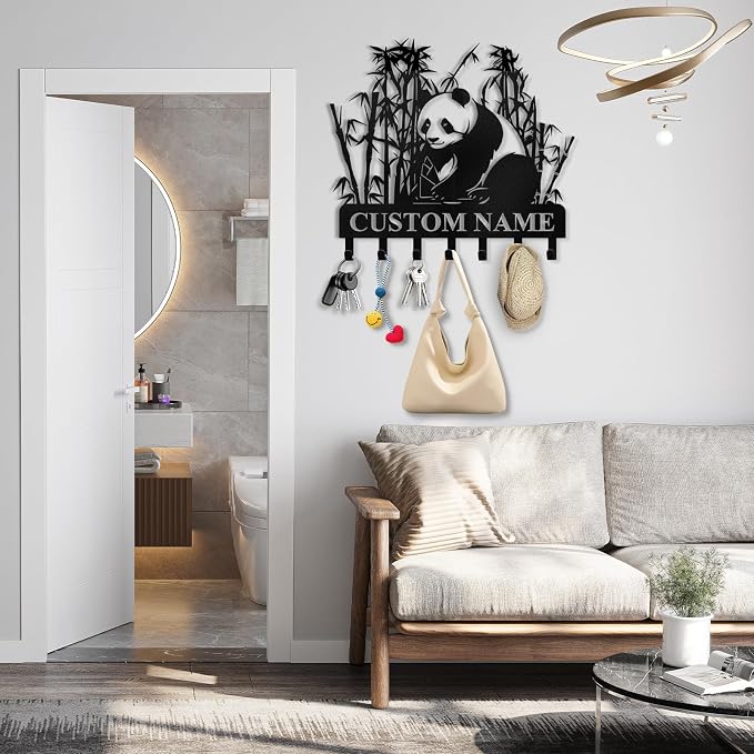 Bamboo Panda Animal Wall Key Holder | Metal Key Organizer - Image 2