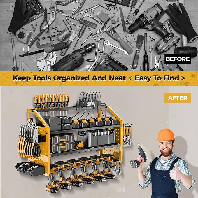 LBT Power Tool Organizer With Charging Station, Heavy Duty Steel, 6 Drilling - Image 3