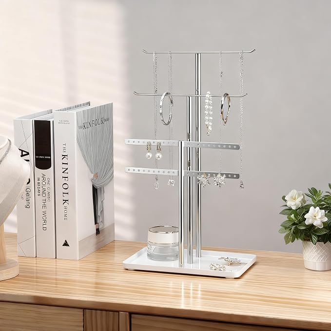 pickpiff Silver Jewelry Stand Holder Organizer: 14.5" Sturdy Hanger - Image 6