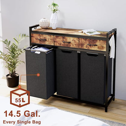Laundry Hamper, Laundry Sorter 3 Section, Rolling Laundry Basket - Image 2