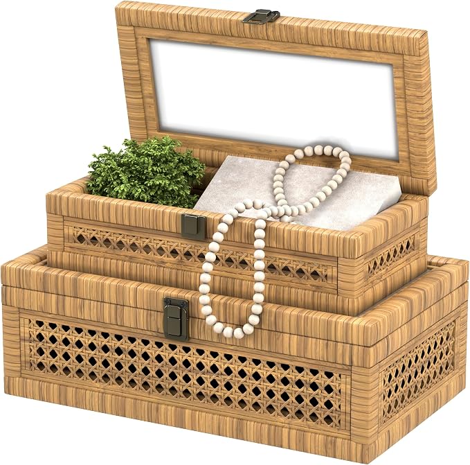 Rattan Decorative Box, Boho Display Boxes by Unknown