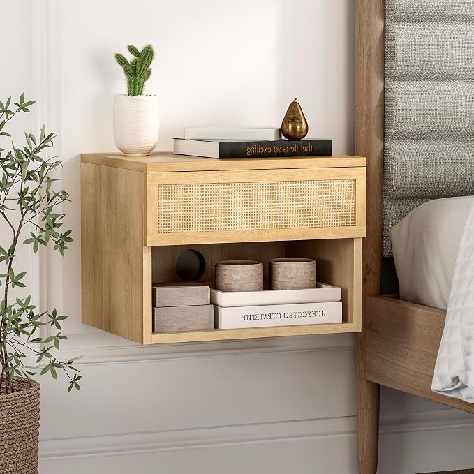 Rattan Floating TV Stands Set of 4, Wall Mounted Nightstands - Image 7