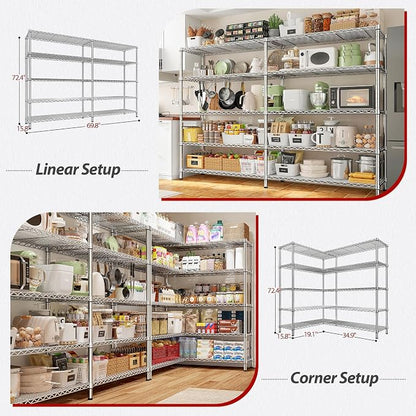 REIBII 69.8" W Storage Shelves 1510LBS Wire Shelving Unit 5 Tier Metal Shelving - Image 6