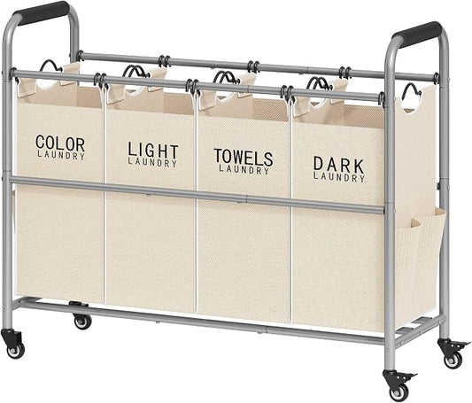 Tajsoon 4 Bag Laundry Sorter Cart, 4 Section Laundry Hamper Sorter by Tajsoon