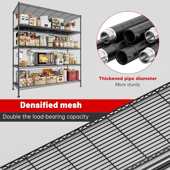REIBII 45.8''W Steel Wire Shelving Unit, 5 Tier Adjustable Metal Storage Shelves - Image 8