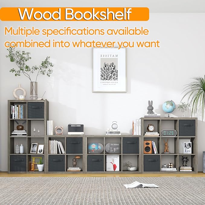 furtble Bookshelf with Storage Bins, 16-Cube Storage Organizer with Back Panels - Image 4