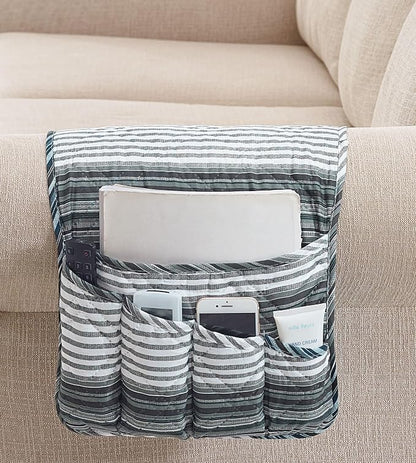 Brilliant Sunshine Multi Grey Stripes Patchwork Couch Armrest 5 Pockets by BrilliantSunshine