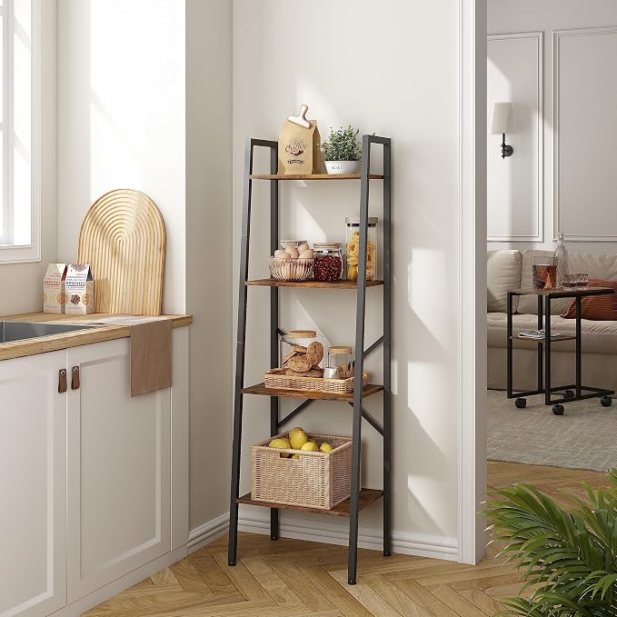Hoctieon 4-Tier Industrial Ladder Bookshelf, Narrow Ladder Shelf, Tall Standing - Image 5