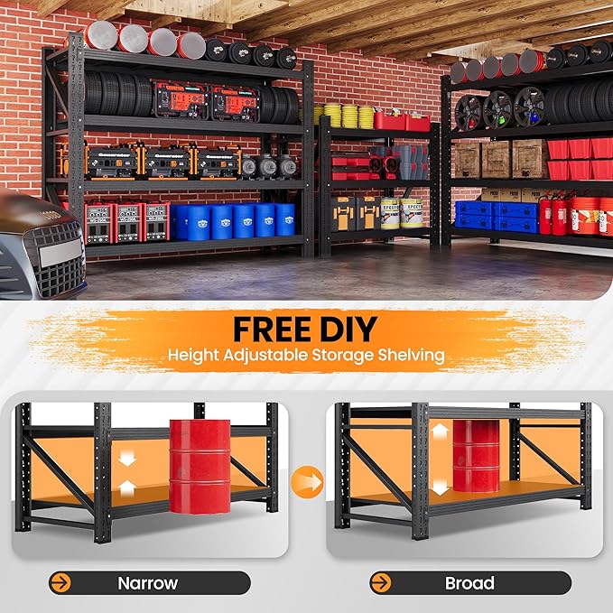 Set of 2 Storage Shelves, 48” Wide Heavy Duty Garage Shelving Units, 4 Tiers - Image 5