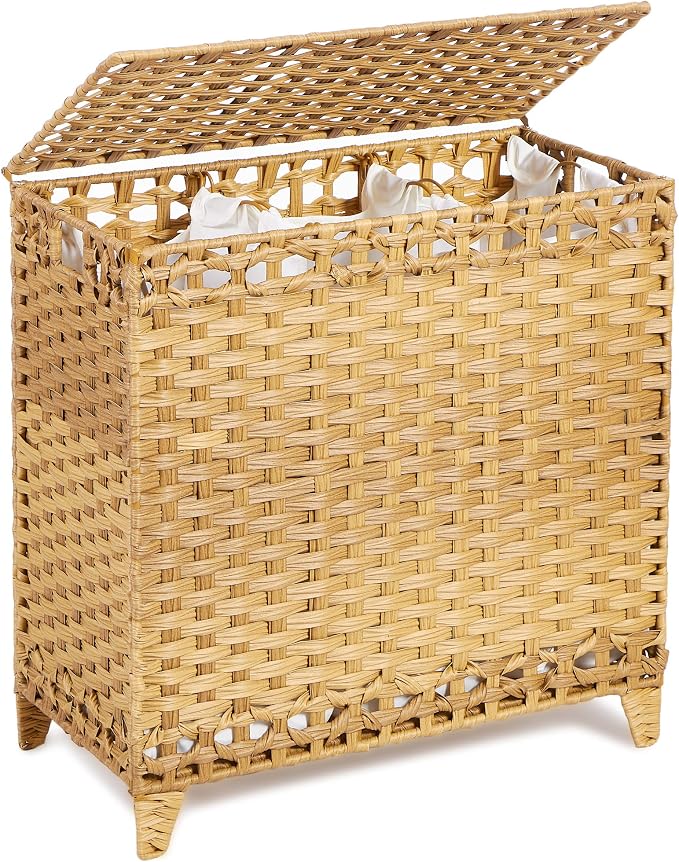 Laundry Hamper with 3 Removable Liner Bags; 132L Handwoven Rattan Laundry by Hermina