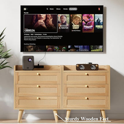 Rattan Night Stand with Charging Station, End Tables with 3 Drawer Dresser - Image 7