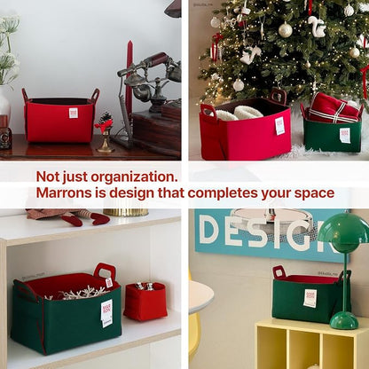 Collapsible Felt Deep Green Red Storage Bin Small 7.1"x5.1"x5.1" – Foldable - Image 4