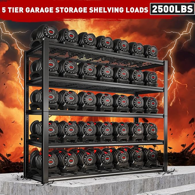 REIBII 48" W Garage Shelving Heavy Duty Load 2500LBS, 5 Tier Storage Shelves - Image 3