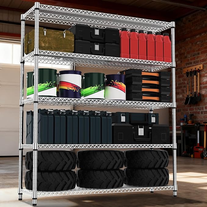 5 Tiers Shelf 3300 lbs Steel Storage Shelving Utility Shelving Unit Steel - Image 2
