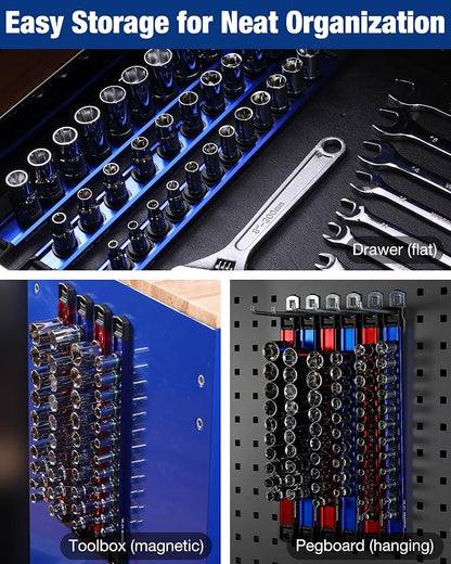 WORKPRO Magnetic Socket Organizer, 1/4" Drive Aluminum Alloy Socket Holder - Image 8