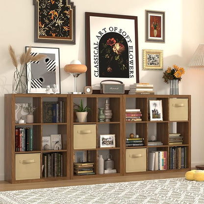 furtble Bookshelf with Storage Bins, 8-Cube Storage Organizer, Modern Wood Open - Image 2