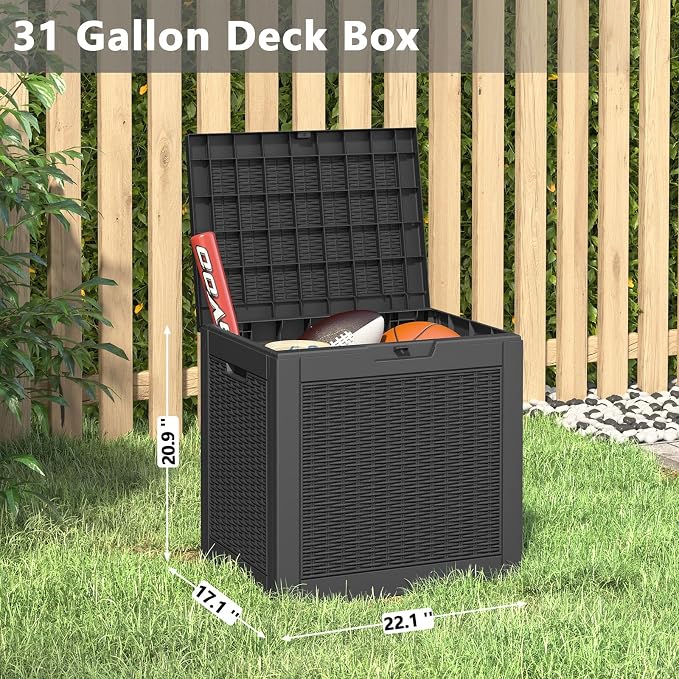 31 Gallon Deck Box, Resin Outdoor Storage Box, Waterproof and UV Resistant Deck - Image 2