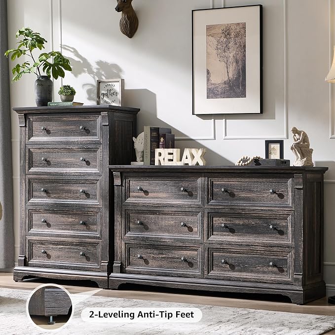 T4TREAM Farmhouse 5 Drawer Dresser - Image 3