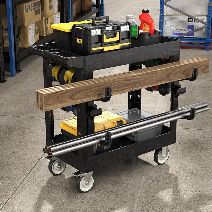 34"*17" Heavy Duty Utility Cart, 2 Shelf Plastic Rolling Cart Tool Cart - Image 2