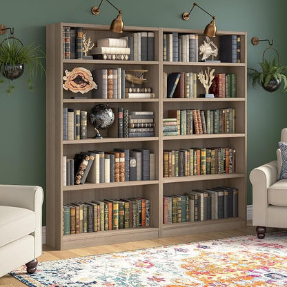 Bush Furniture Universal Tall 5 Shelf Bookcase in Ash Gray, Vertical Storage - Image 4