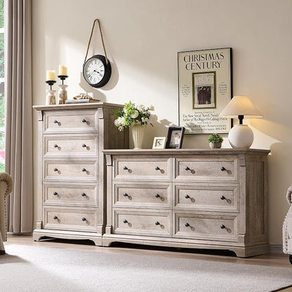Farmhouse 6 Drawers Dresser for Bedroom, Wooden Dresser TV Stand - Image 8